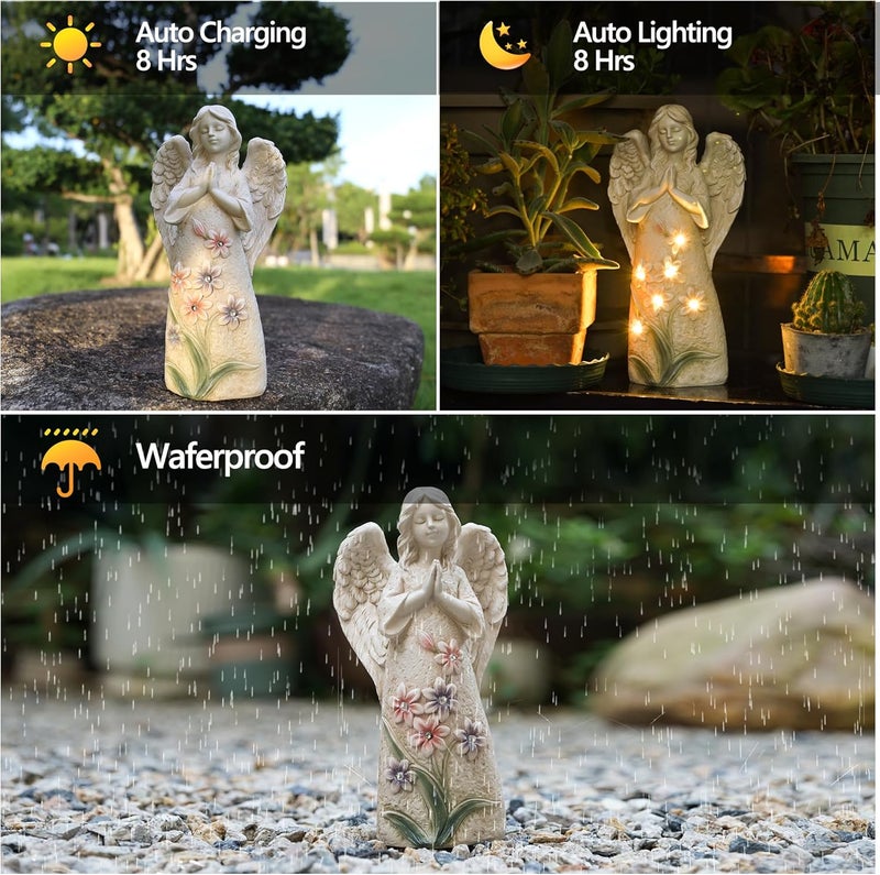 Roundot Store Garden Angel Statues Outdoor Decor 9.6 inches 6 LED Lights Solar Outdoor Sculptures for Outside Yard Art Patio Balcony Front Lawn Ornaments Gifts for Mom Grandma Women - Image 5